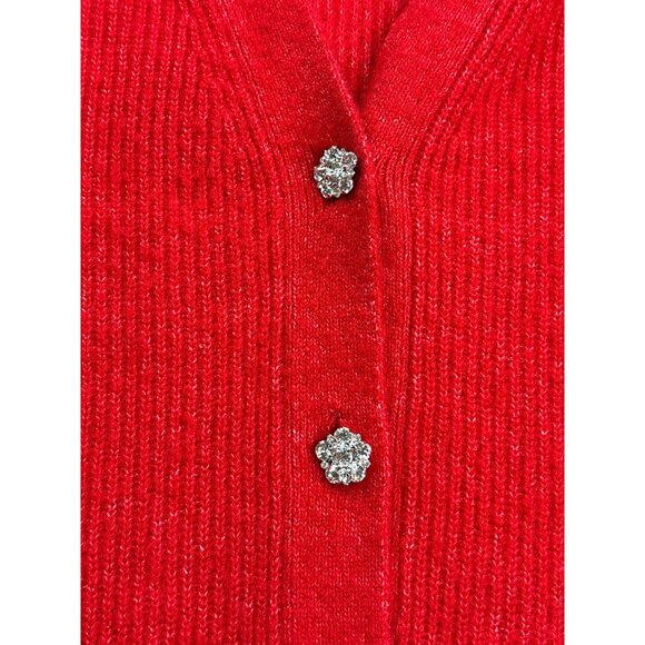 Loft Womens Fuzzy Red Button Front Cardigan Sweater Size S Rhinestone Buttons - Picture 4 of 9